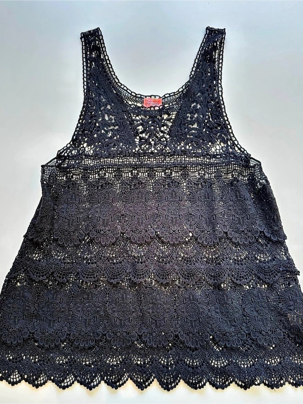 Intimately Free People Black Crochet Lace Tunic Tank L